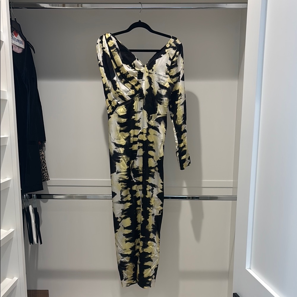 Ganni Black and Yellow Long Sleeve Dress